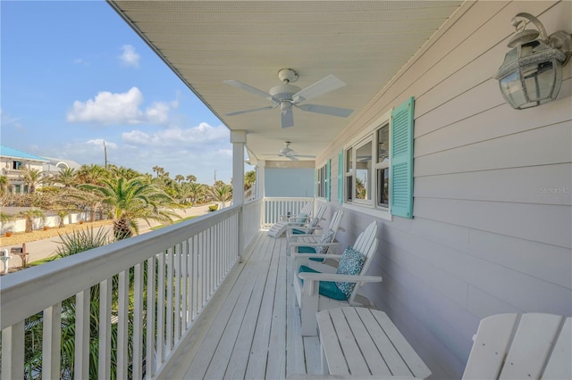 balcony with a ceiling fan