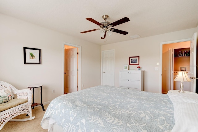 bedroom featuring carpet floors and a ceiling fan