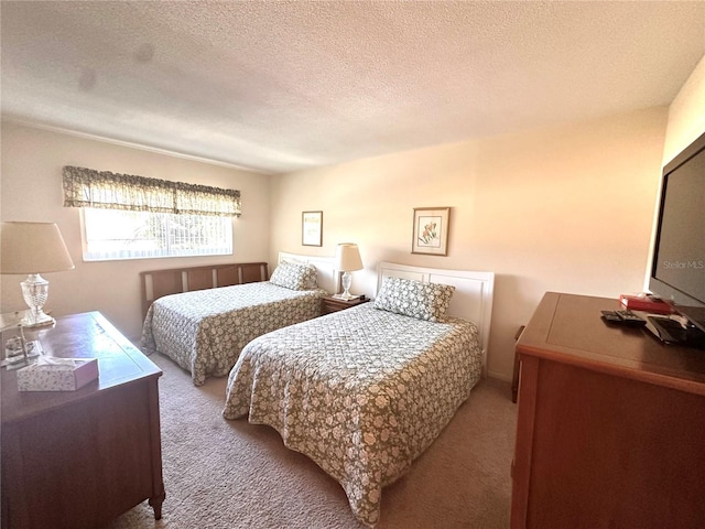 carpeted bedroom with a textured ceiling