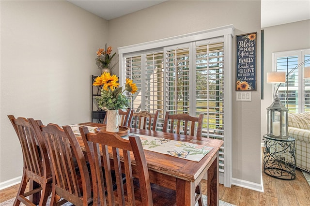 dining room featuring baseboards and light wood finished floors