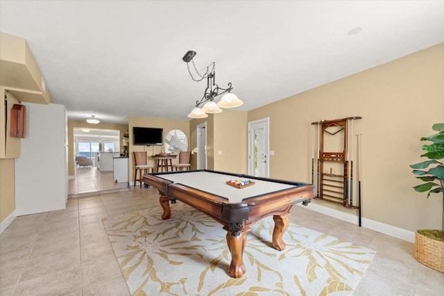 recreation room with pool table, baseboards, and light tile patterned floors