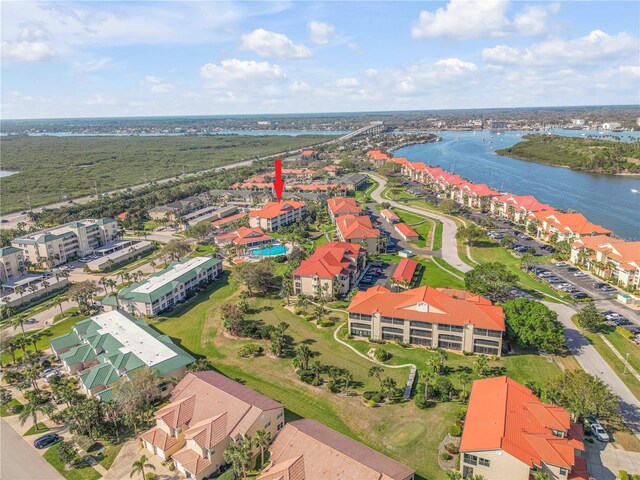 407 Bouchelle Dr Unit 205, New Smyrna Beach, FL 32169 - birds eye view of property featuring a residential view and a water view