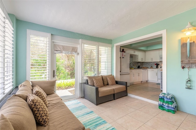 living room featuring light tile patterned floors