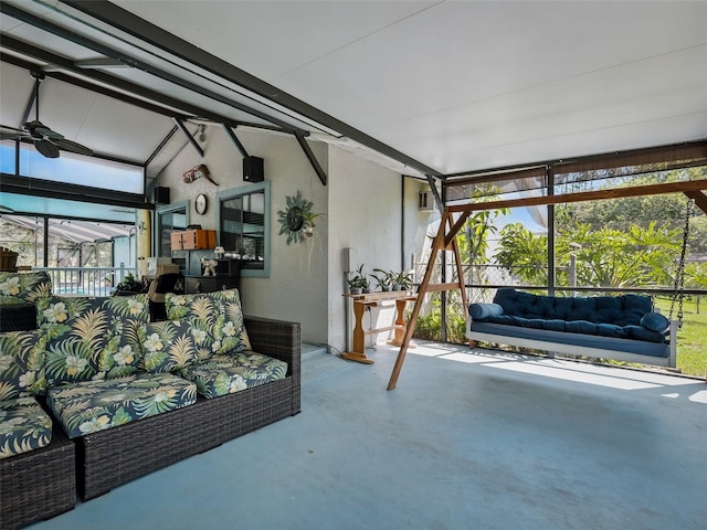 1370 Jane Lacey Ln, New Smyrna Beach, FL 32168 - sunroom featuring an outdoor hangout area, vaulted ceiling, and a ceiling fan