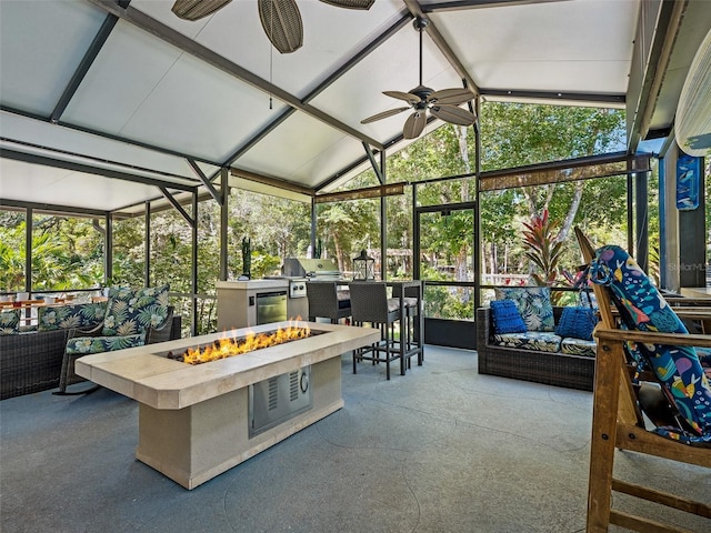 1370 Jane Lacey Ln, New Smyrna Beach, FL 32168 - view of patio / terrace featuring a ceiling fan and an outdoor living space with a fire pit