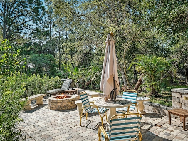 1370 Jane Lacey Ln, New Smyrna Beach, FL 32168 - view of patio / terrace featuring a fire pit
