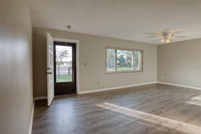 foyer featuring a healthy amount of sunlight, baseboards, and wood finished floors