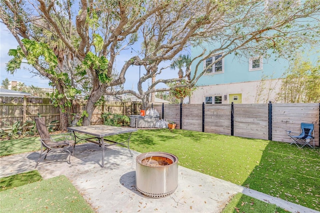 view of yard featuring a patio area and a fenced backyard