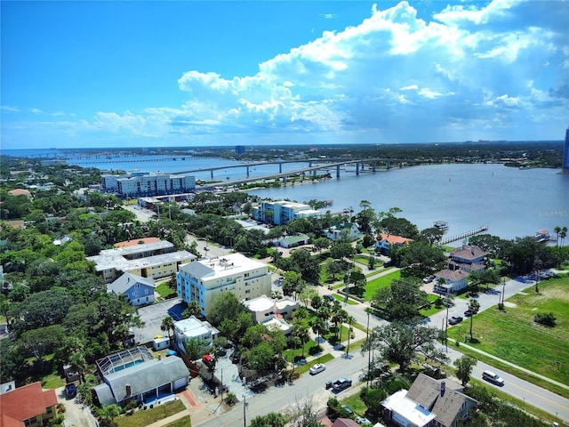 bird's eye view with a view of city and a water view