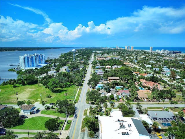 bird's eye view with a view of city and a water view