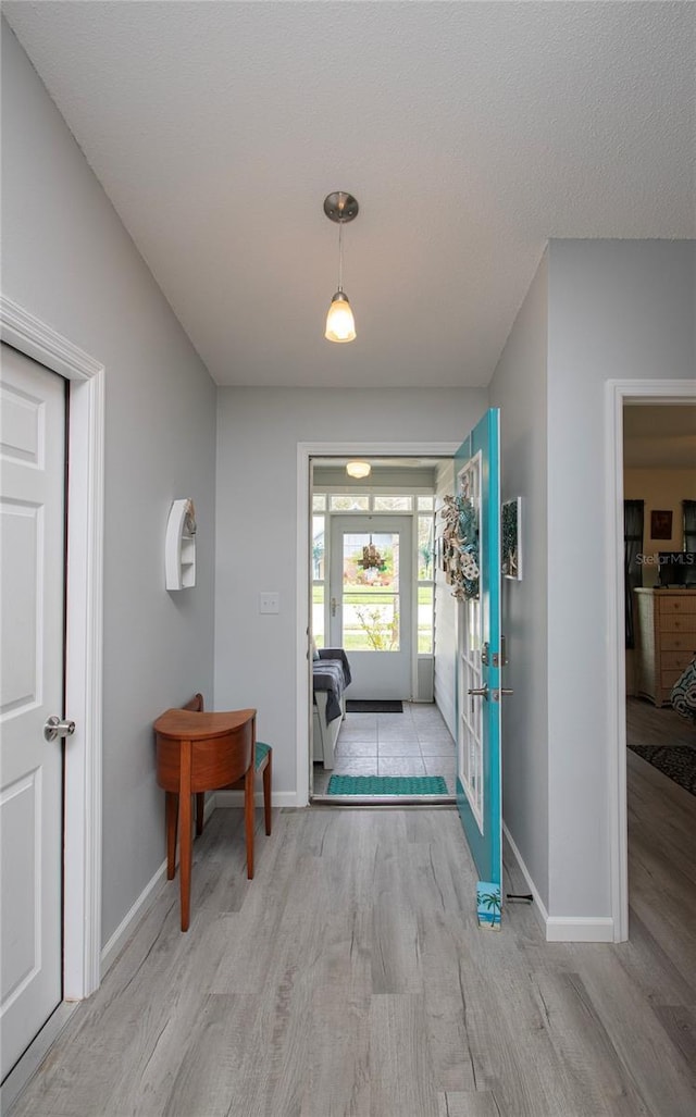 entrance foyer with baseboards and wood finished floors