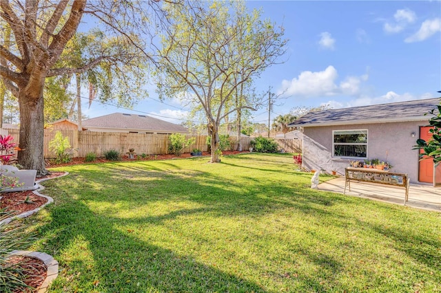 view of yard with a patio area and a fenced backyard