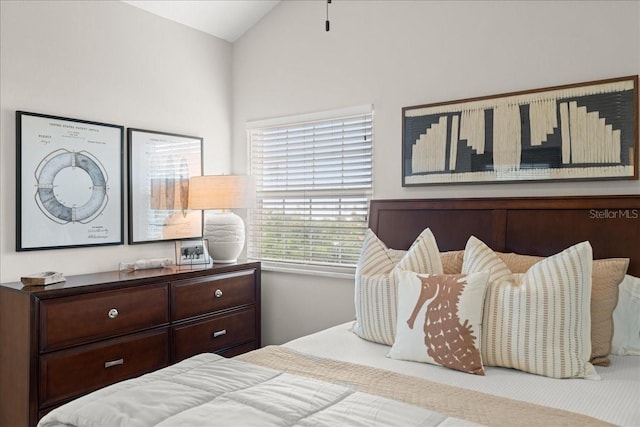 bedroom with lofted ceiling