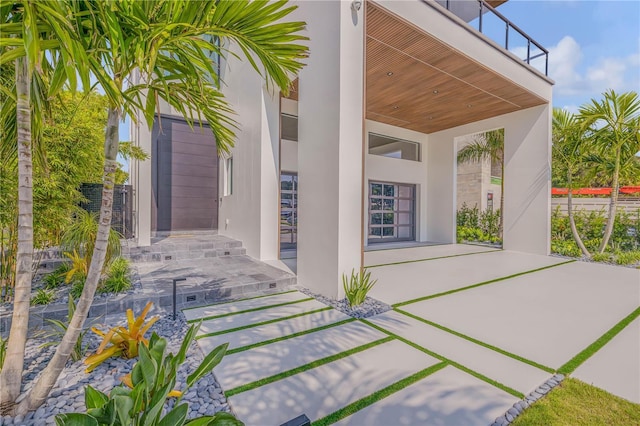 exterior space with stucco siding