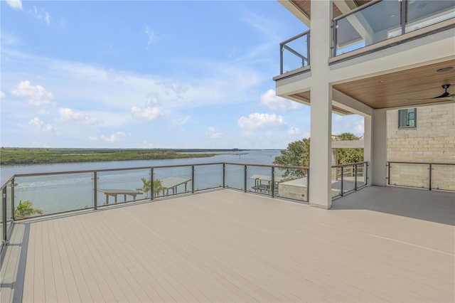 wooden deck with a water view