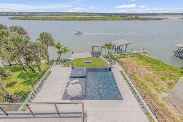 aerial view with a water view