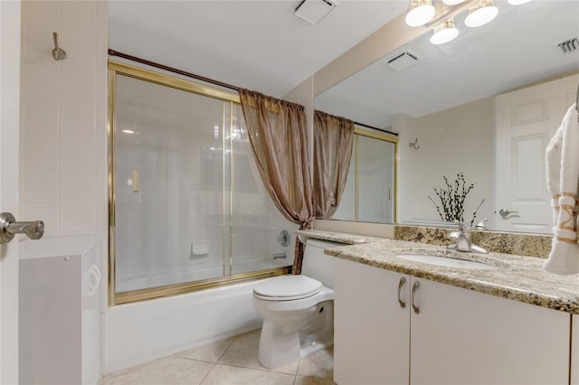 533 Marina Point Dr Unit 533, Daytona Beach, FL 32114 - bathroom with shower / bath combination with glass door, vanity, visible vents, toilet, and tile patterned floors