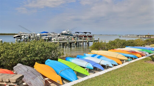 dock area with a water view