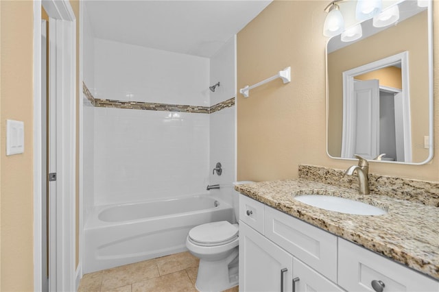 bathroom with tile patterned flooring, toilet, vanity, and shower / bath combination