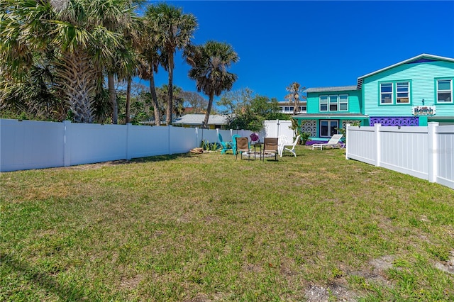 view of yard with a fenced backyard