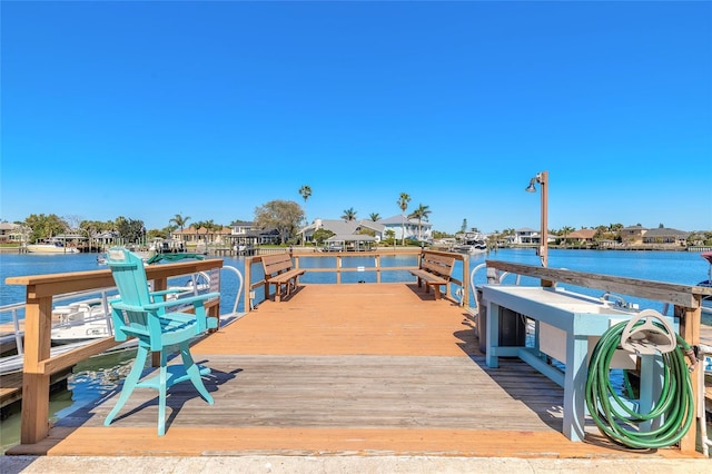 dock area with a water view