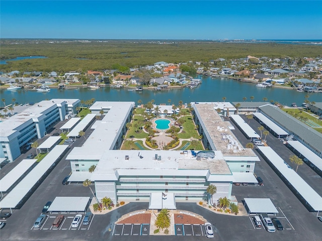 aerial view with a water view