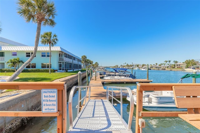 view of dock with a water view