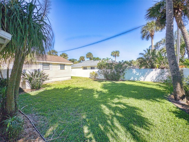 view of yard with a fenced backyard