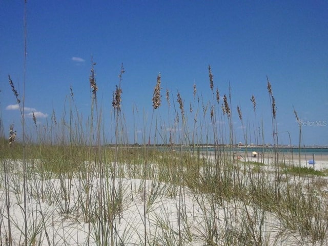 view of water feature with a beach view