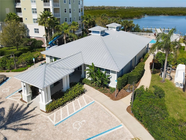 aerial view with a water view