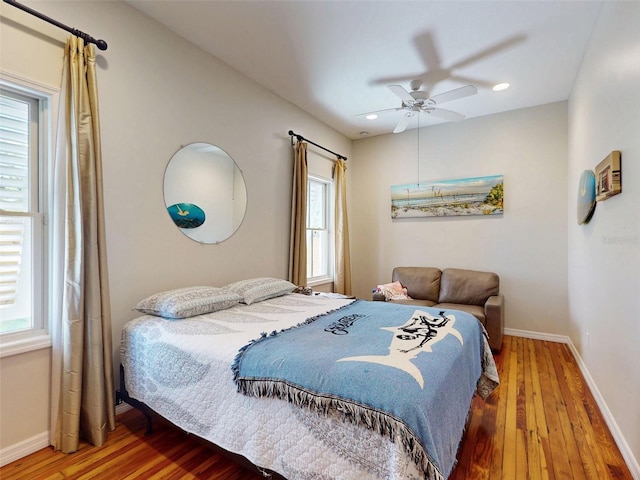 536 Faulkner St, New Smyrna Beach, FL 32168 - bedroom featuring baseboards, ceiling fan, recessed lighting, and hardwood / wood-style flooring