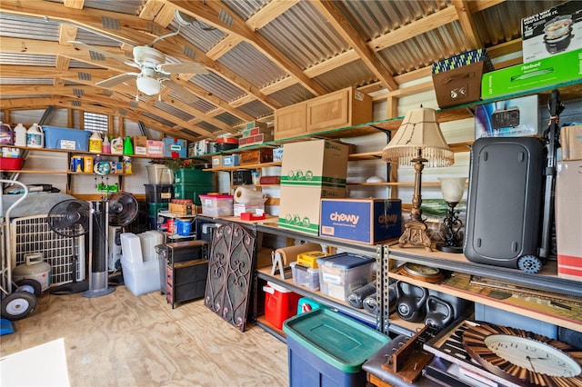 storage featuring ceiling fan