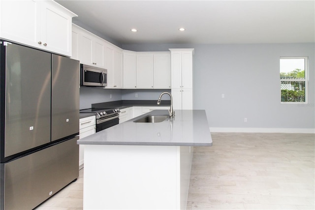 113 Douglas St, Edgewater, FL 32141 - kitchen with stainless steel appliances, a sink, white cabinetry, recessed lighting, and baseboards