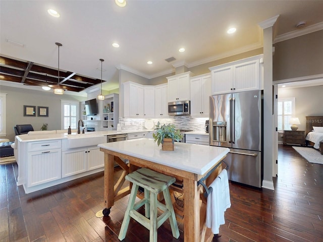 2656 Old Smyrna Trl, New Smyrna Beach, FL 32168 - kitchen featuring dark wood-type flooring, open floor plan, a peninsula, and appliances with stainless steel finishes