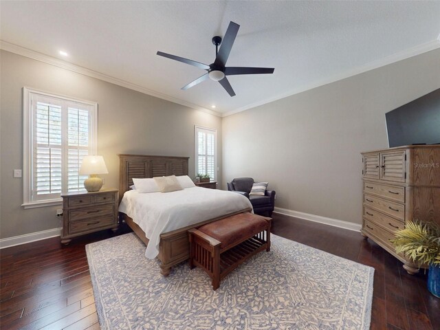 2656 Old Smyrna Trl, New Smyrna Beach, FL 32168 - bedroom with dark wood finished floors, multiple windows, crown molding, and baseboards