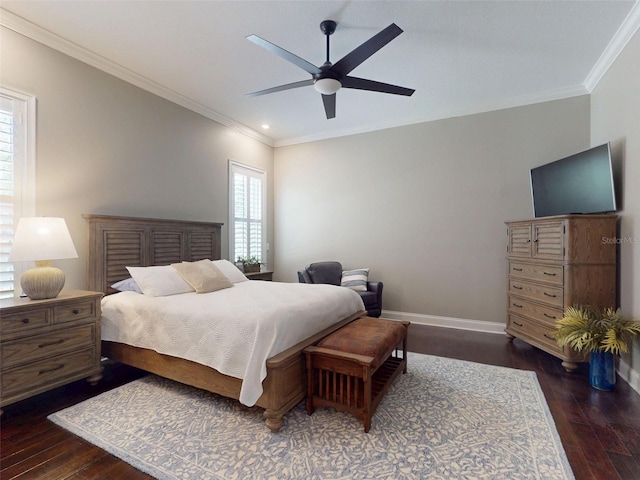 2656 Old Smyrna Trl, New Smyrna Beach, FL 32168 - bedroom featuring baseboards, ceiling fan, crown molding, and wood-type flooring