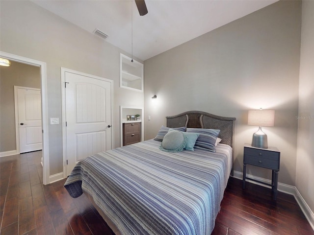 2656 Old Smyrna Trl, New Smyrna Beach, FL 32168 - bedroom featuring hardwood / wood-style floors, baseboards, visible vents, and a ceiling fan