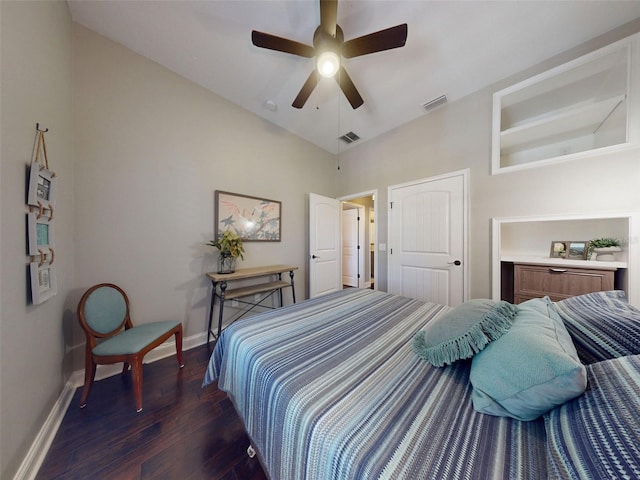 2656 Old Smyrna Trl, New Smyrna Beach, FL 32168 - bedroom with baseboards, ceiling fan, visible vents, and wood finished floors