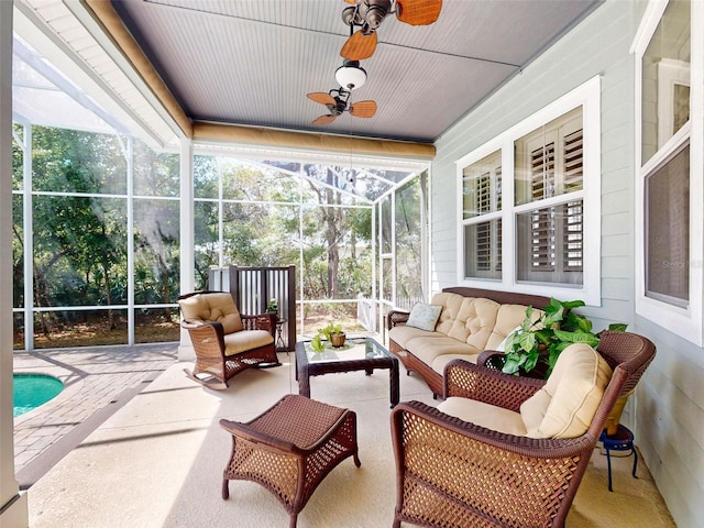 2656 Old Smyrna Trl, New Smyrna Beach, FL 32168 - sunroom / solarium with an outdoor living space, a ceiling fan, and plenty of natural light