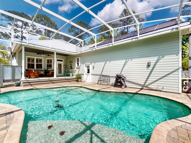 2656 Old Smyrna Trl, New Smyrna Beach, FL 32168 - pool featuring ceiling fan, french doors, a lanai, and a patio area