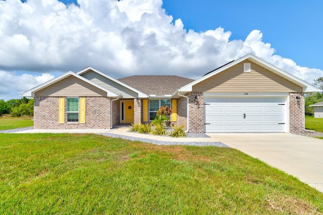 208 Lagoon Mist Ct, Oak Hill, FL 32759 - ranch-style home featuring brick siding, driveway, an attached garage, and a front lawn
