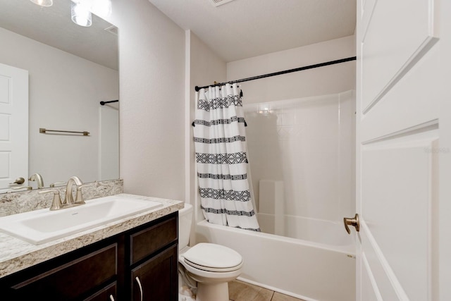 208 Lagoon Mist Ct, Oak Hill, FL 32759 - bathroom featuring toilet, shower / bathtub combination with curtain, and vanity