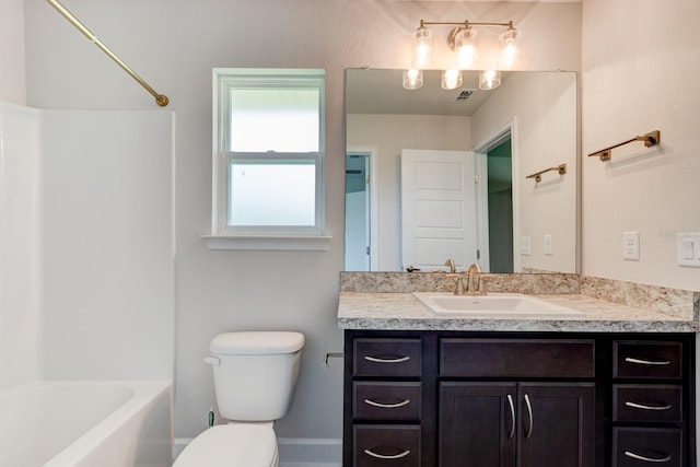 208 Lagoon Mist Ct, Oak Hill, FL 32759 - bathroom featuring toilet, vanity, bathing tub / shower combination, and visible vents