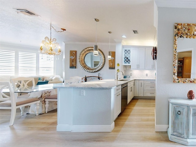 438 Bouchelle Dr Unit 104, New Smyrna Beach, FL 32169 - kitchen with visible vents, a sink, a peninsula, and dishwasher