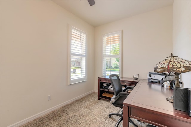 3331 Torre Blvd, New Smyrna Beach, FL 32168 - office space with a ceiling fan, baseboards, and light carpet