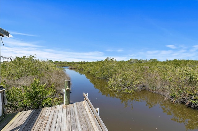 view of dock featuring a water view