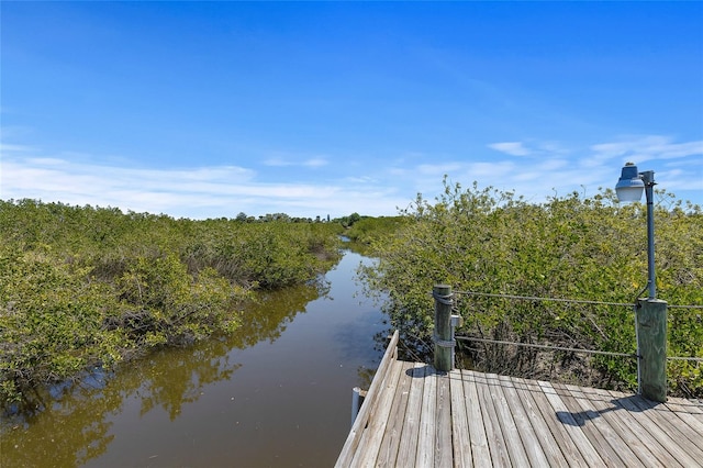 view of dock with a water view