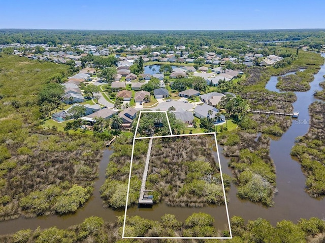 1363 Wayne Ave, New Smyrna Beach, FL 32168 - aerial perspective of suburban area featuring a large body of water and property parcel outlined