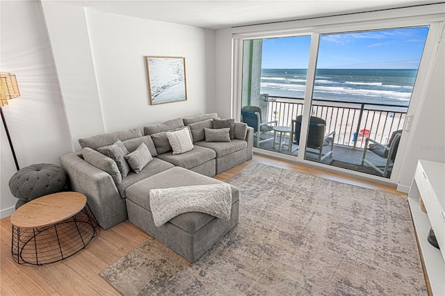 705 N Atlantic Ave Unit 4030, New Smyrna Beach, FL 32169 - living area with wood finished floors, a water view, and a view of the beach