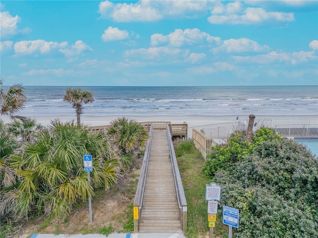 view of water feature featuring a beach view